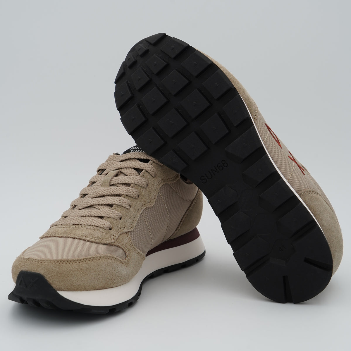 Sneakers SUN68 Tom Solid Z46101 77 Beige Scuro in Nylon e Suede con Logo Ricamato e Suola EVA