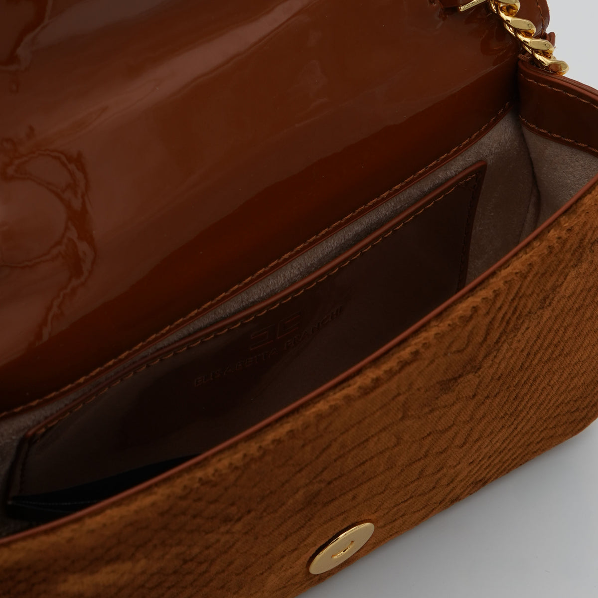 Borsa a Tracolla Elisabetta Franchi BS20A67E2 Ambra Effetto Velluto con Dettagli Oro