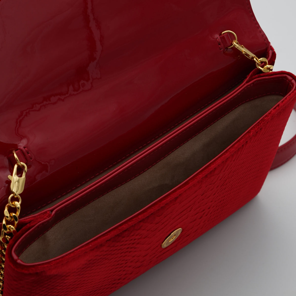 Borsa a Tracolla Elisabetta Franchi BS27A67E2 Red Passion Effetto Velluto con Dettagli Oro