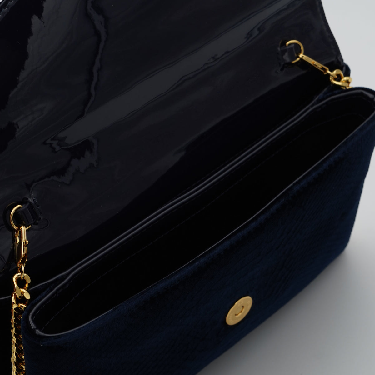 Borsa a Tracolla Elisabetta Franchi BS27A67E2 Blu Notte Effetto Velluto con Dettagli Oro