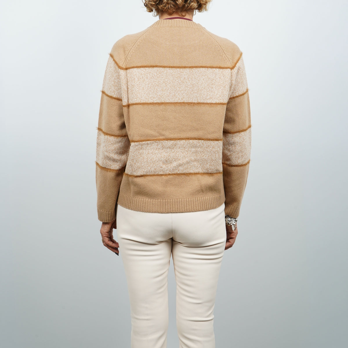 Maglione Girocollo Kangra 4675 a Righe Beige e Cammello