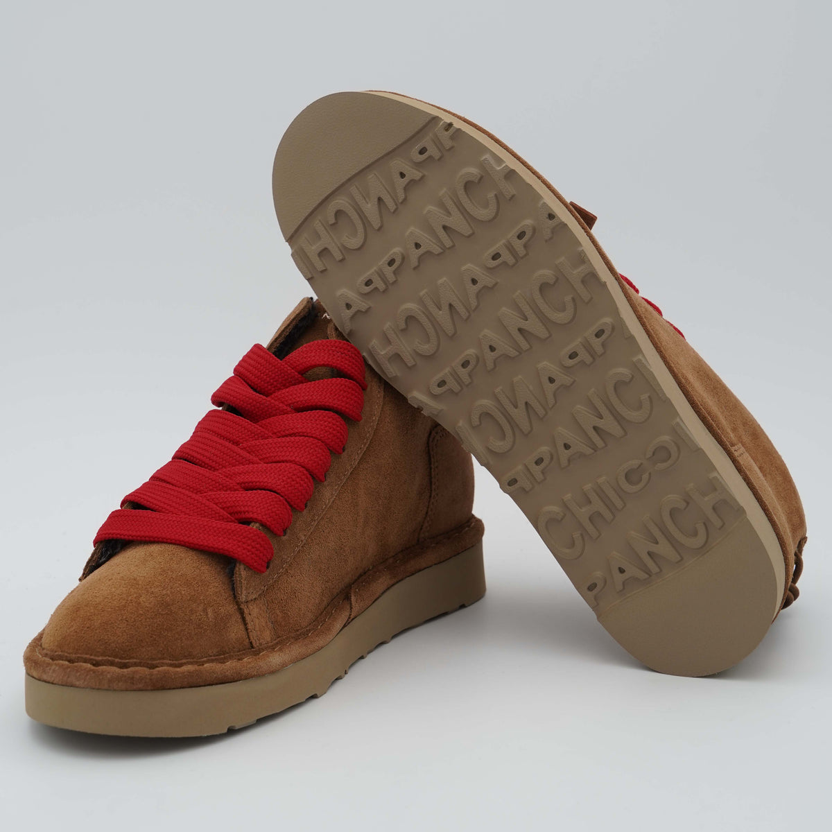 Polacchino Panchic P001 Icon P001W036 D004 in Camoscio Cognac con Fodera Faux Fur, Lacci Rossi e Suola EVA