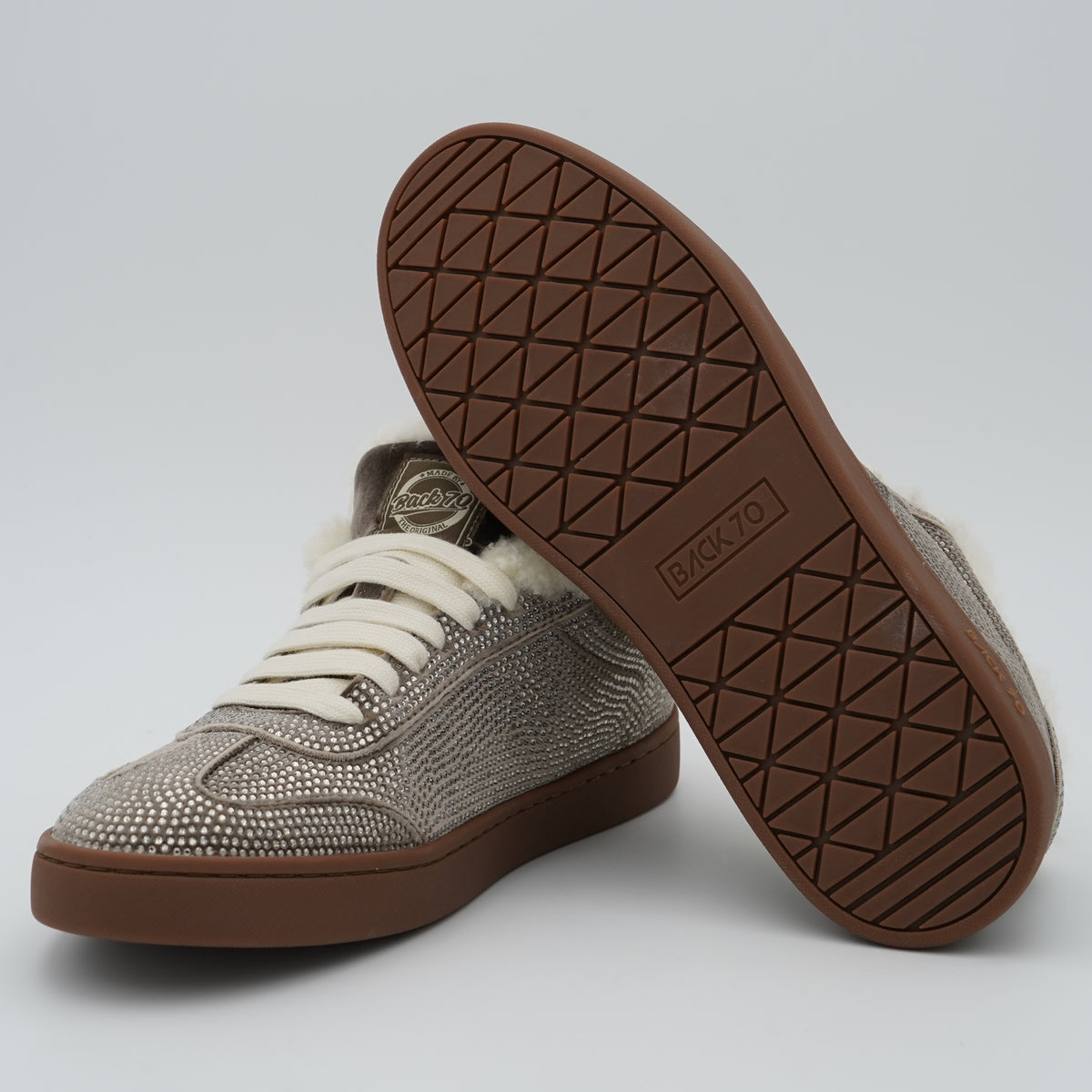 Sneakers Back 70 Smart Velvet Taupe Strass 70 con Interno Effetto Shearling
