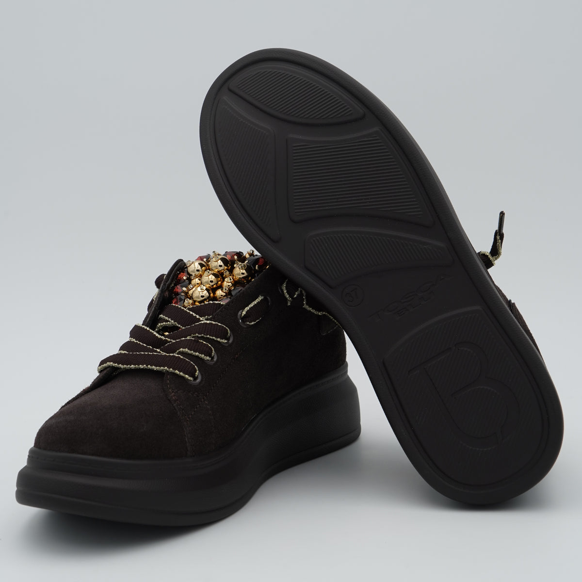 Sneakers Tosca Blu City Jungle SF2601S002 C60 Testa di Moro in Pelle Scamosciata con Accessorio Gioiello, Lacci e Suola Platform