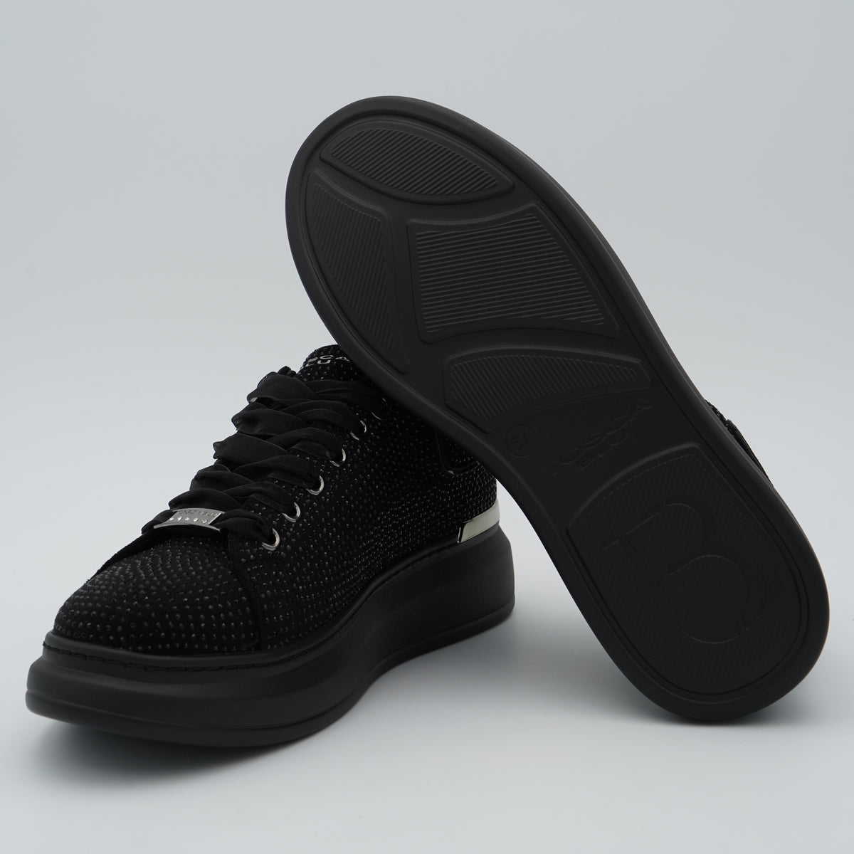 Sneakers Tosca Blu City Luxe SF2602S028 C99 Nero con Micro Strass, Lacci in Raso e Suola Platform