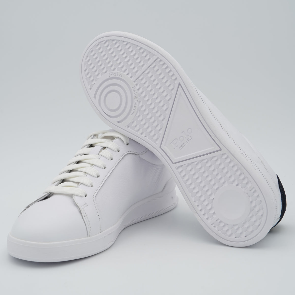 Sneakers Polo Ralph Lauren Heritage Court II 809P10044 002 in Pelle Bianca con Dettagli Blu