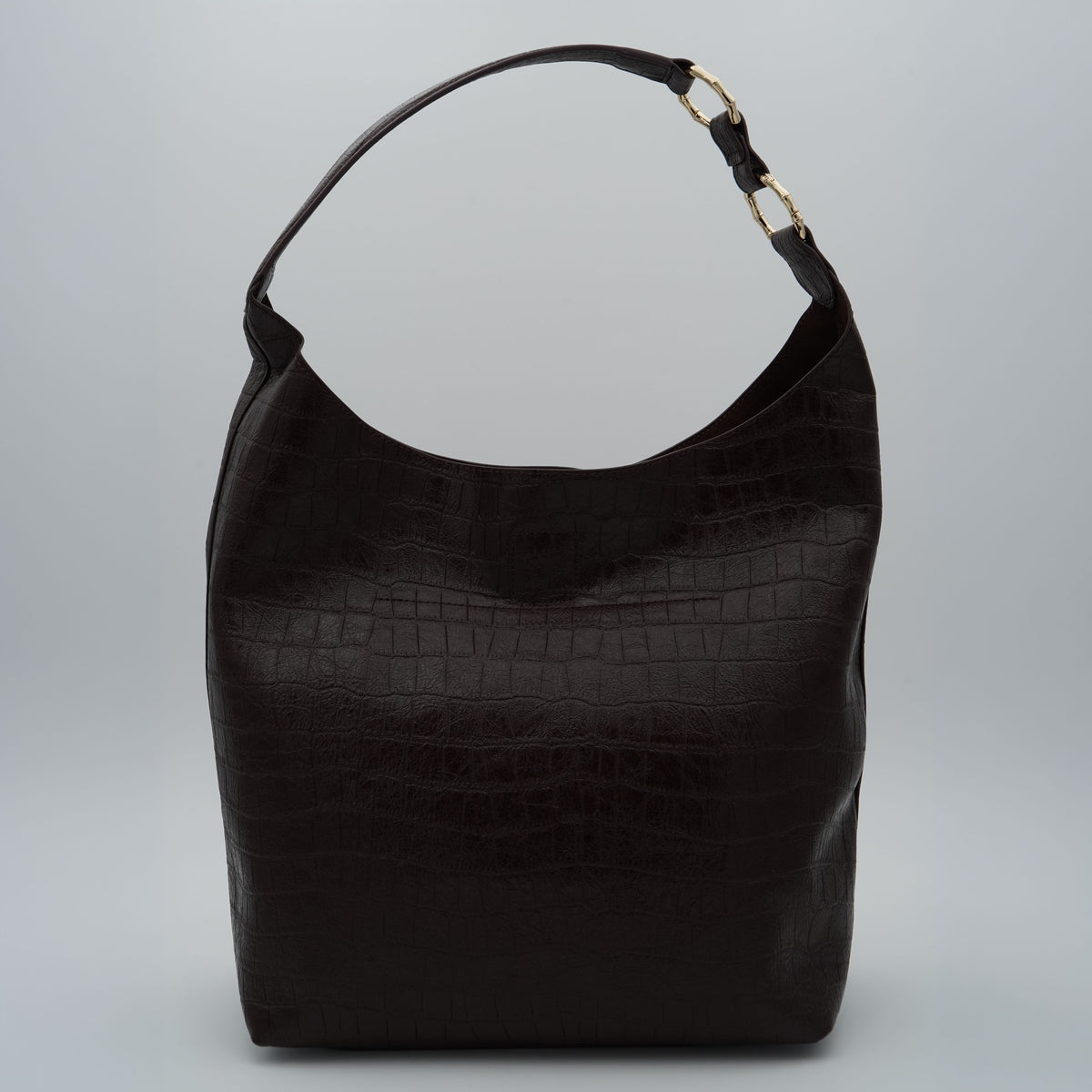 Borsa Ermanno Firenze by Ermanno Scervino Hobo Benjamin Cocco 12402269 Marrone Scuro Effetto Coccodrillo con Manico a Spalla e Fibbia Logo Dorata