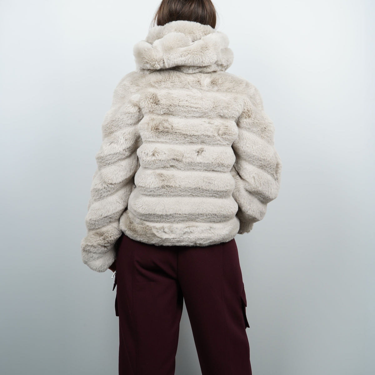 Ecopelliccia RRD W26574 85 Beige Ghiaccio con Cappuccio