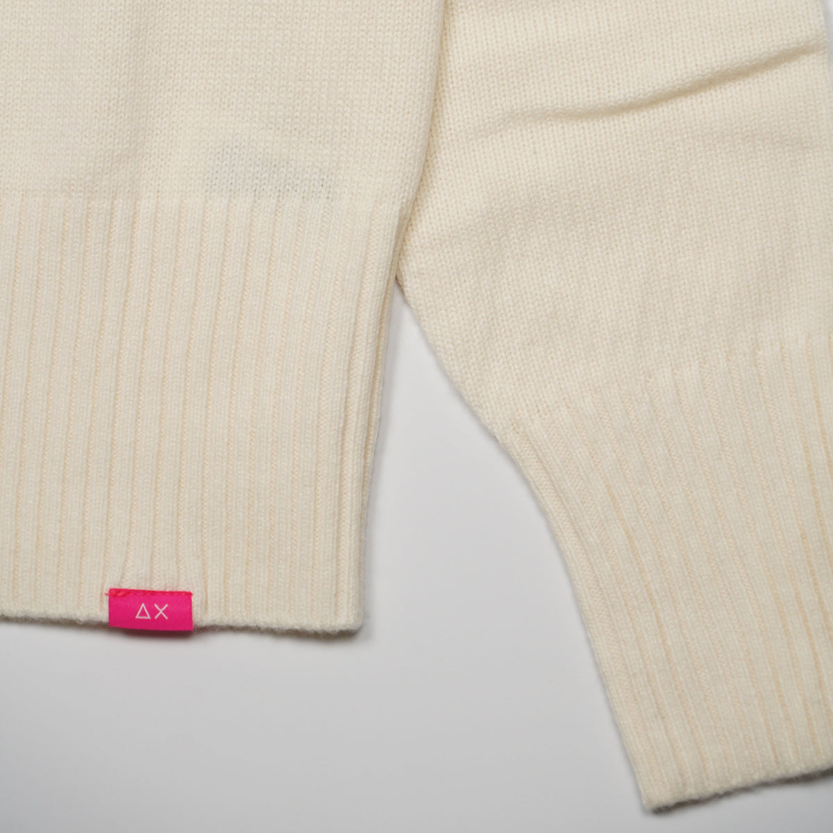 Maglione Girocollo SUN68 x The Beatles K46616 31 Panna Oversize Warm Wool con Cuori Fucsia, Girocollo e Maniche Lunghe
