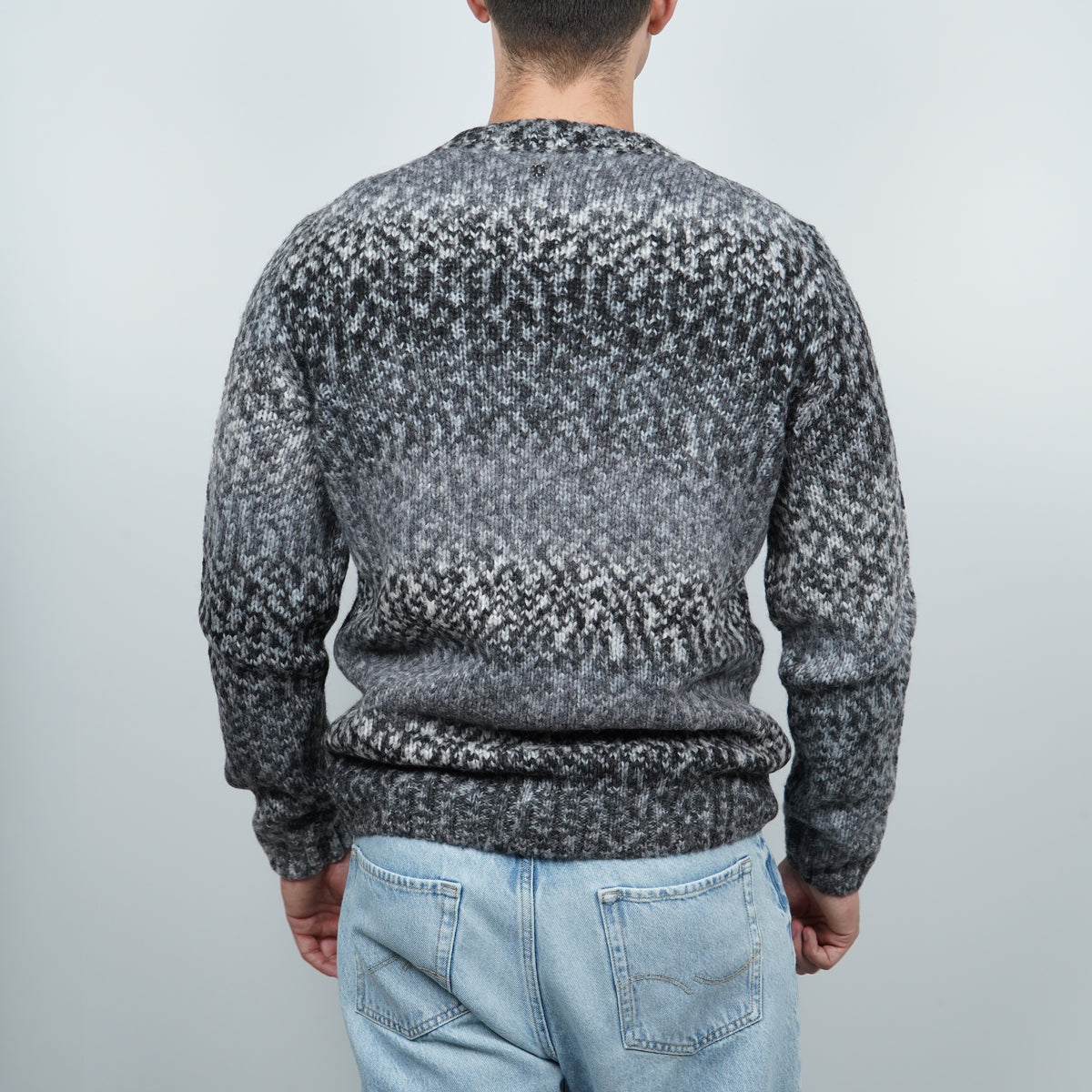 Maglione Girocollo Dondup M01037U 998 Grigio Antracite e Nero Mélange in Misto Lana e Alpaca con Fantasia Sfumata e Maniche Lunghe