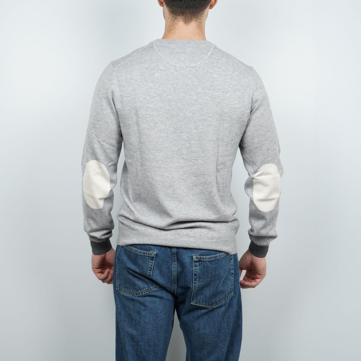 Maglione Girocollo SUN68 Sweater Elbow Contrast K46160-06 Grigio Chiaro in Lana e Cotone