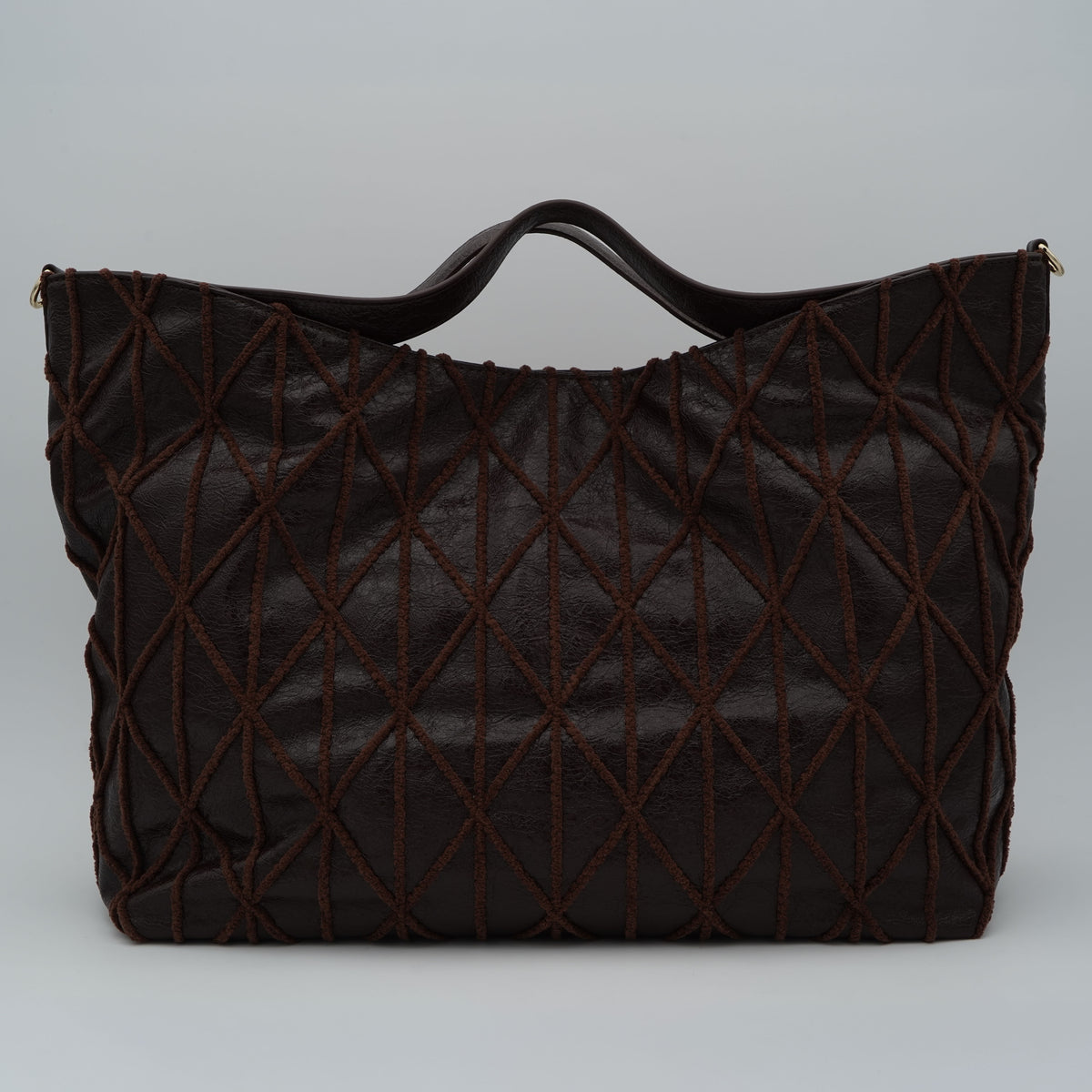 Borsa Ermanno Firenze by Ermanno Scervino Belen 12402279 Marrone Scuro Large Effetto Vintage con Ricamo Geometrico