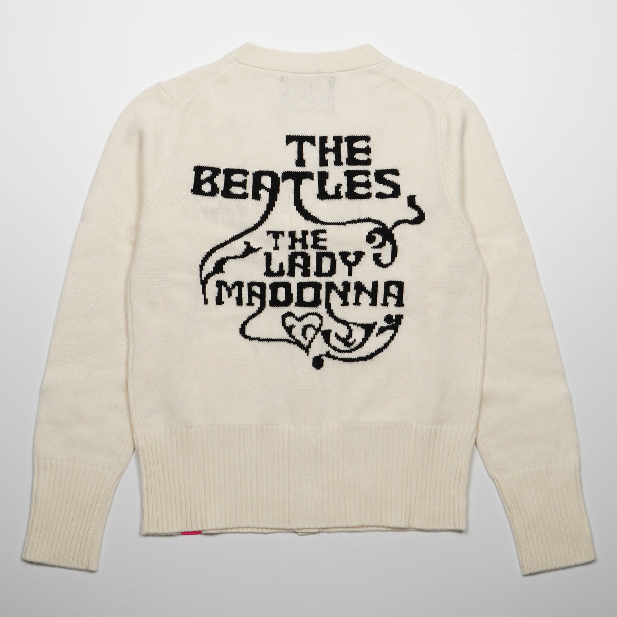 Cardigan SUN68 x The Beatles K46617 Warm Wool Colore 31 Bianco Panna in Misto Lana e Cashmere con Scollo a V, Tasche e Logo Ricamato