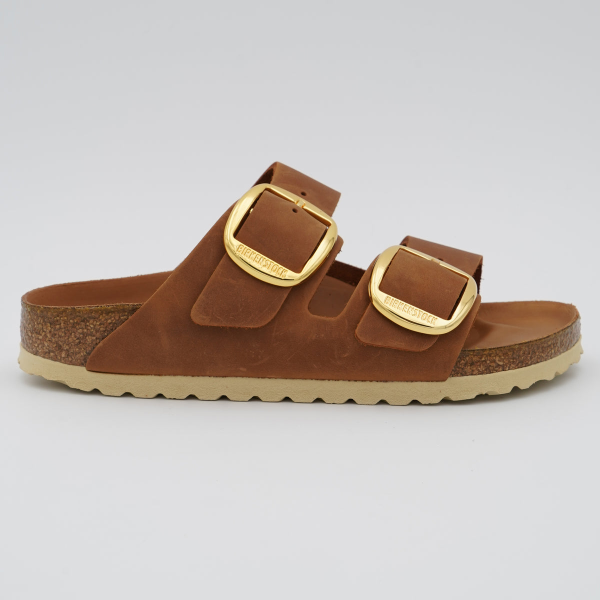 Sandalo Birkenstock Arizona Big Buckle 1011073 Cognac con Maxi Fibbie Oro