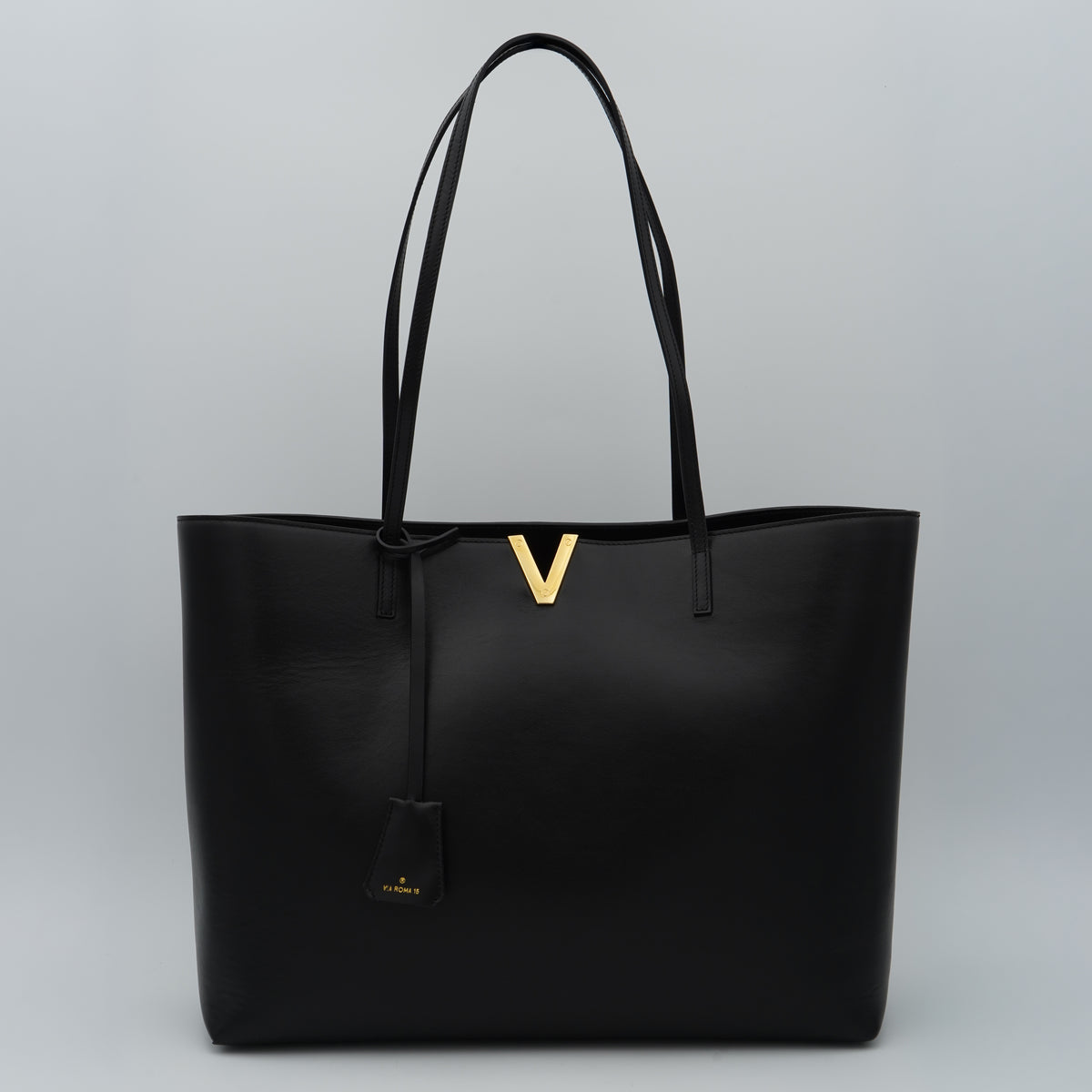 Borsa Tote Via Roma 15 VR1200 Nappa Nero con Dettaglio V Oro