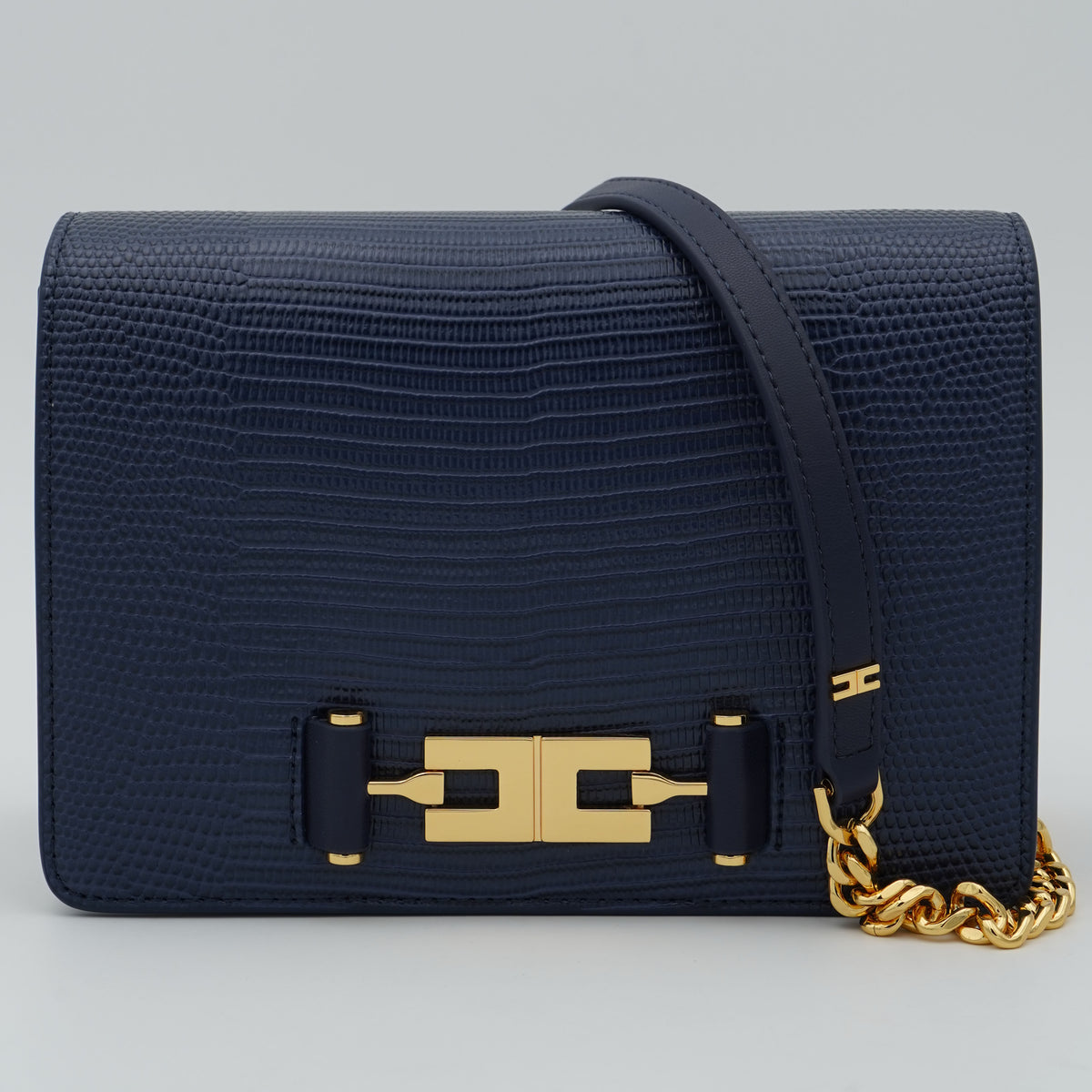 Borsa a Tracolla Elisabetta Franchi BS09A66E2 Blu Notte con Logo Oro