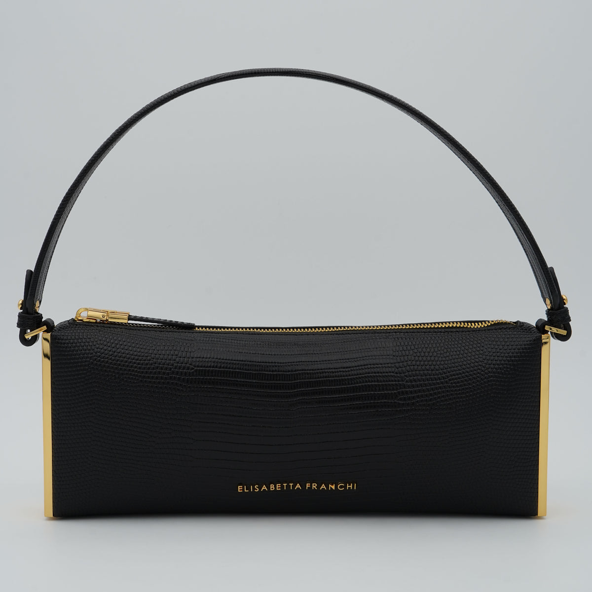 Borsa a Spalla Elisabetta Franchi BS15A66E2 Nera Effetto Rettile con Dettagli Oro
