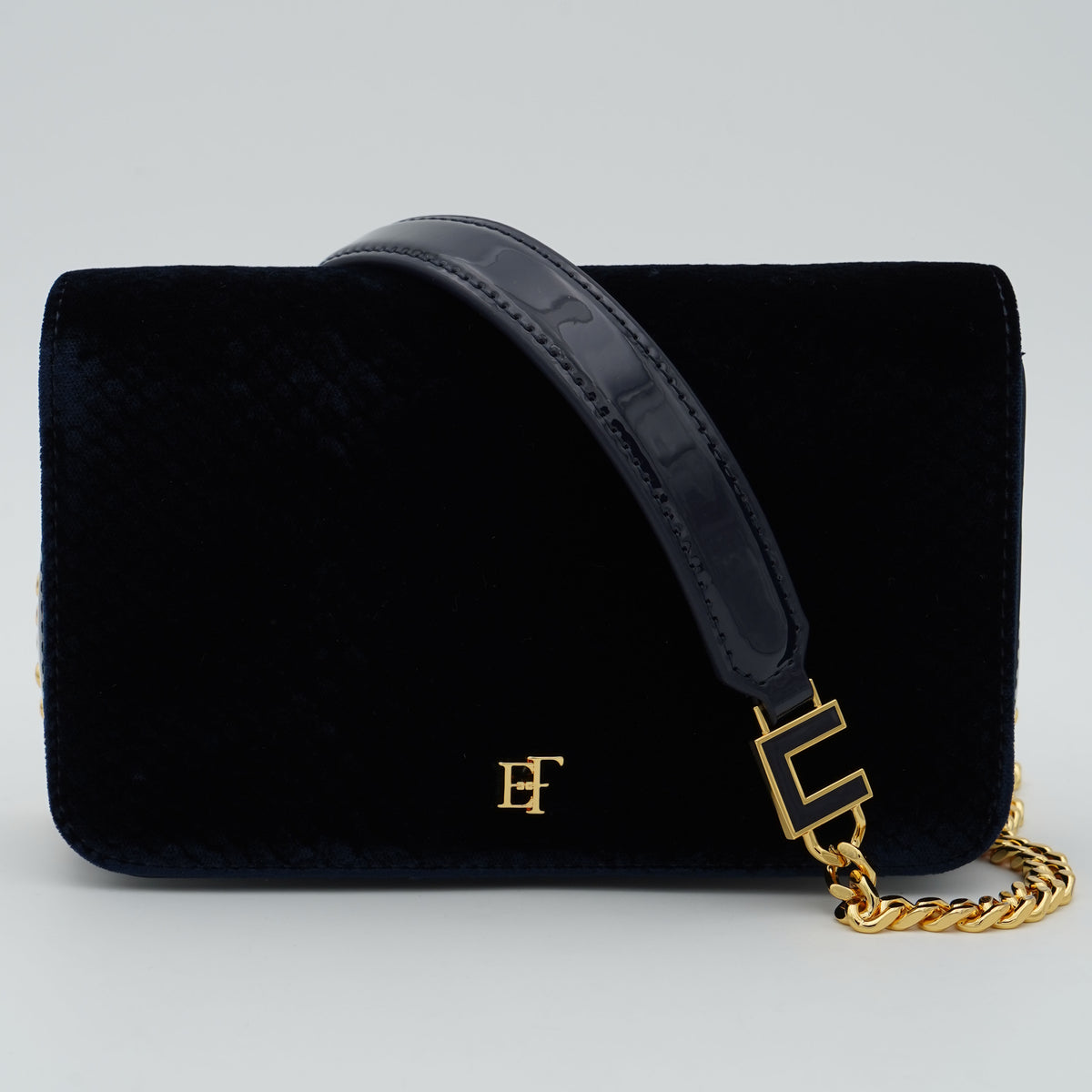 Borsa a Tracolla Elisabetta Franchi BS20A67E2 Blu Notte Effetto Velluto con Dettagli Oro