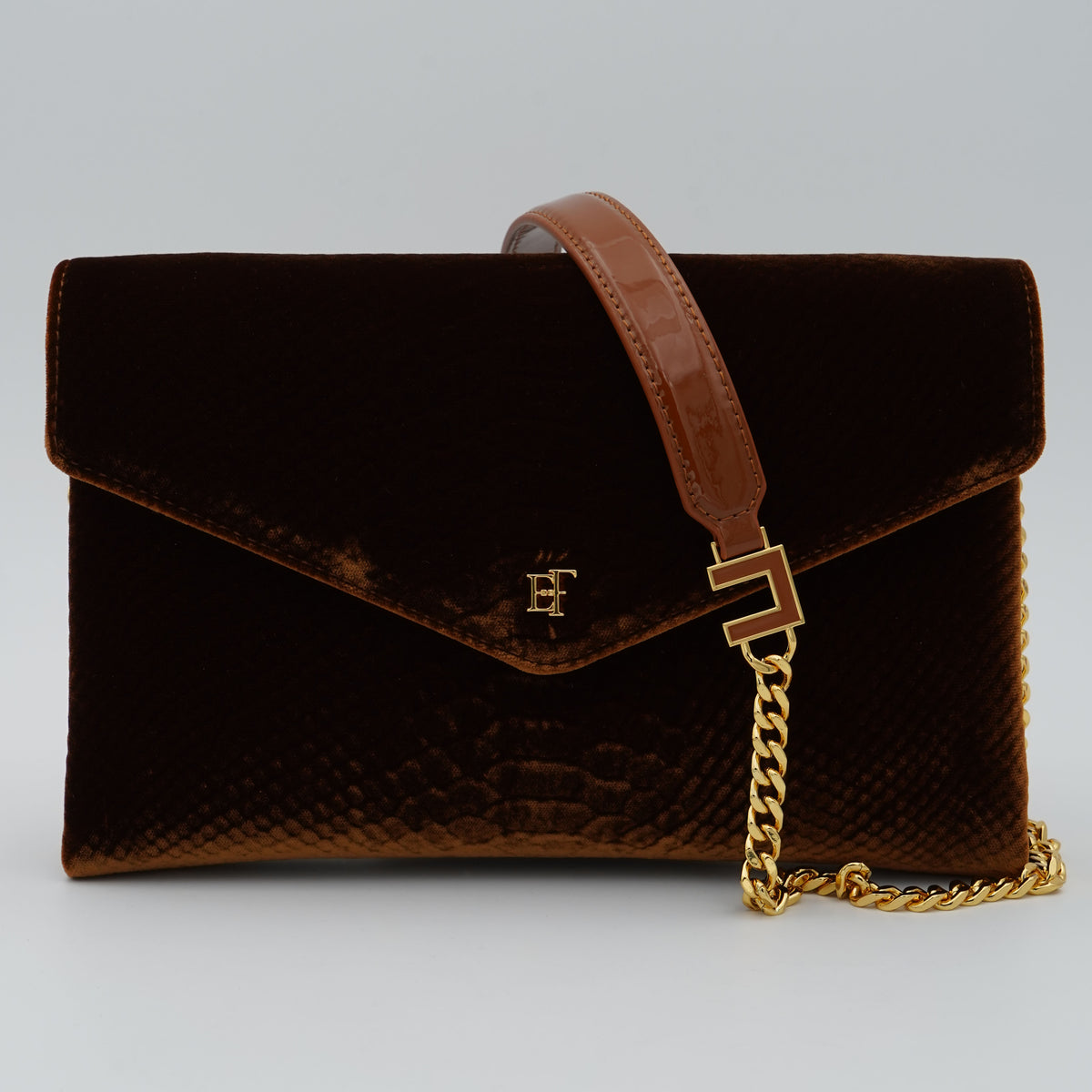 Borsa a Tracolla Donna Elisabetta Franchi BS27A67E2 Ambra Effetto Velluto con Dettagli Oro