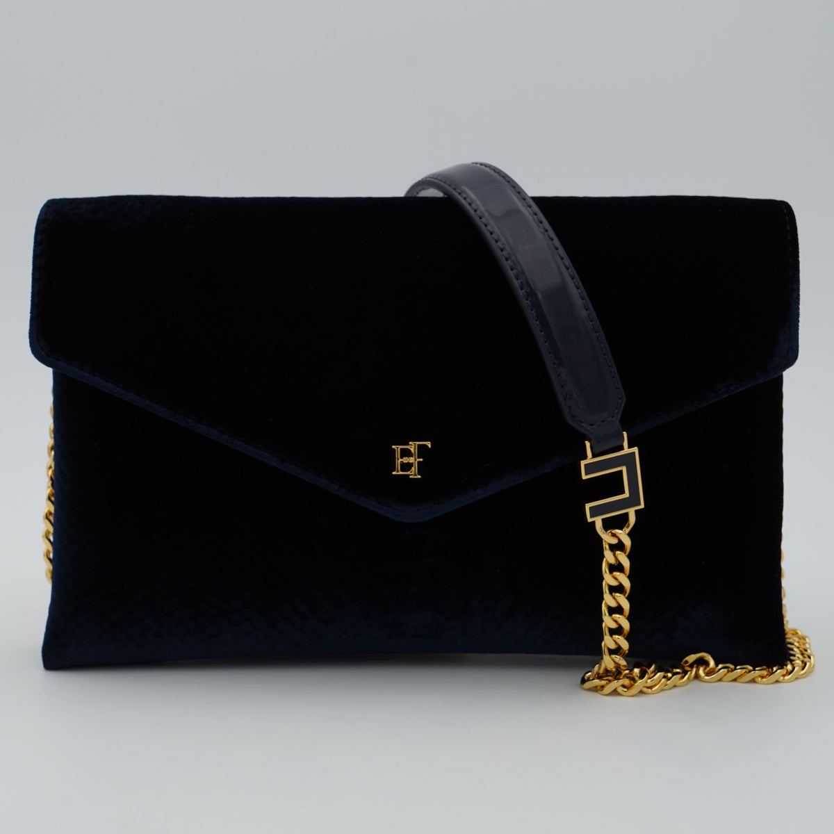 Borsa a Tracolla Elisabetta Franchi BS27A67E2 Blu Notte Effetto Velluto con Dettagli Oro