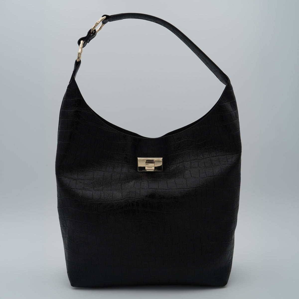 Borsa Ermanno Firenze by Ermanno Scervino Hobo Benjamin Cocco 12402269 Nera Effetto Coccodrillo con Manico a Spalla e Fibbia Logo Dorata