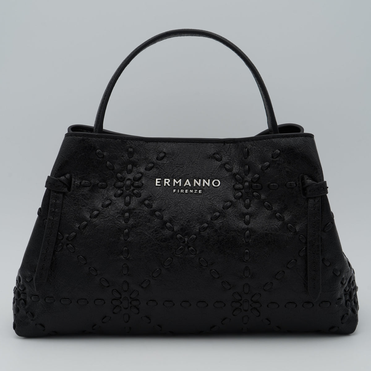 Borsa Ermanno Firenze by Ermanno Scervino Brie Medium Tote 12402241 Nera con Ricami Floreali e Logo Metallico