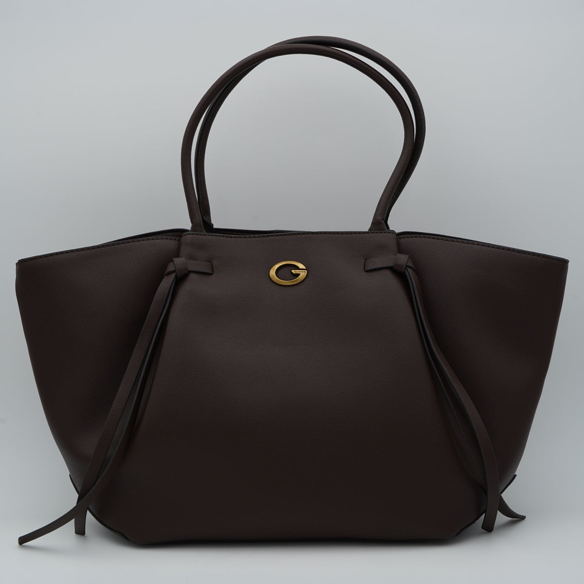 Borsa Shopper Guess Allegra HWBG2237230 Brown Marrone Scuro in Similpelle con Doppi Manici e Logo G Dorato
