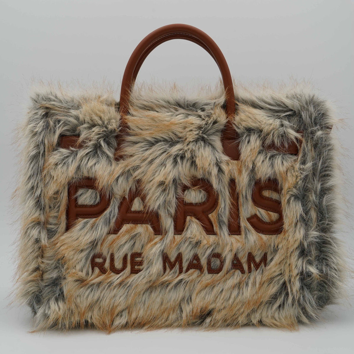 Borsa Rue Madam Paris Aspen Tote 1582 Amber Fox in Ecopelliccia Effetto Volpe, Manici in Ecopelle e Tracolla Removibile