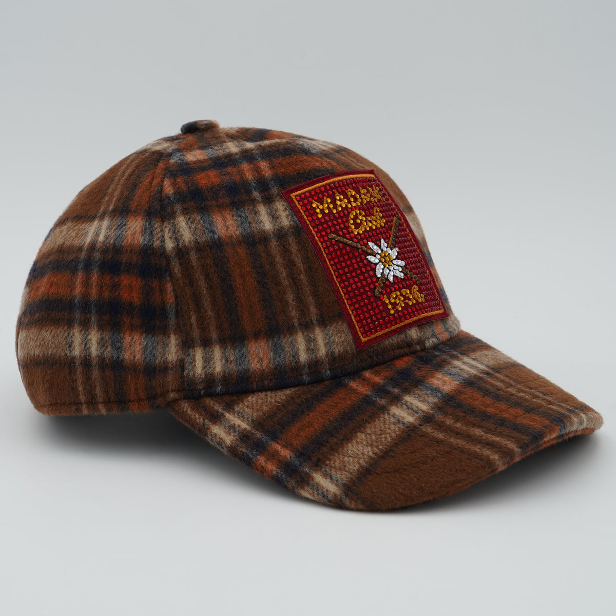 Cappello con Visiera Rue Madam Paris Chamonix Cap 1589 Tartan Orange in Misto Lana con Fantasia Scozzese e Strass