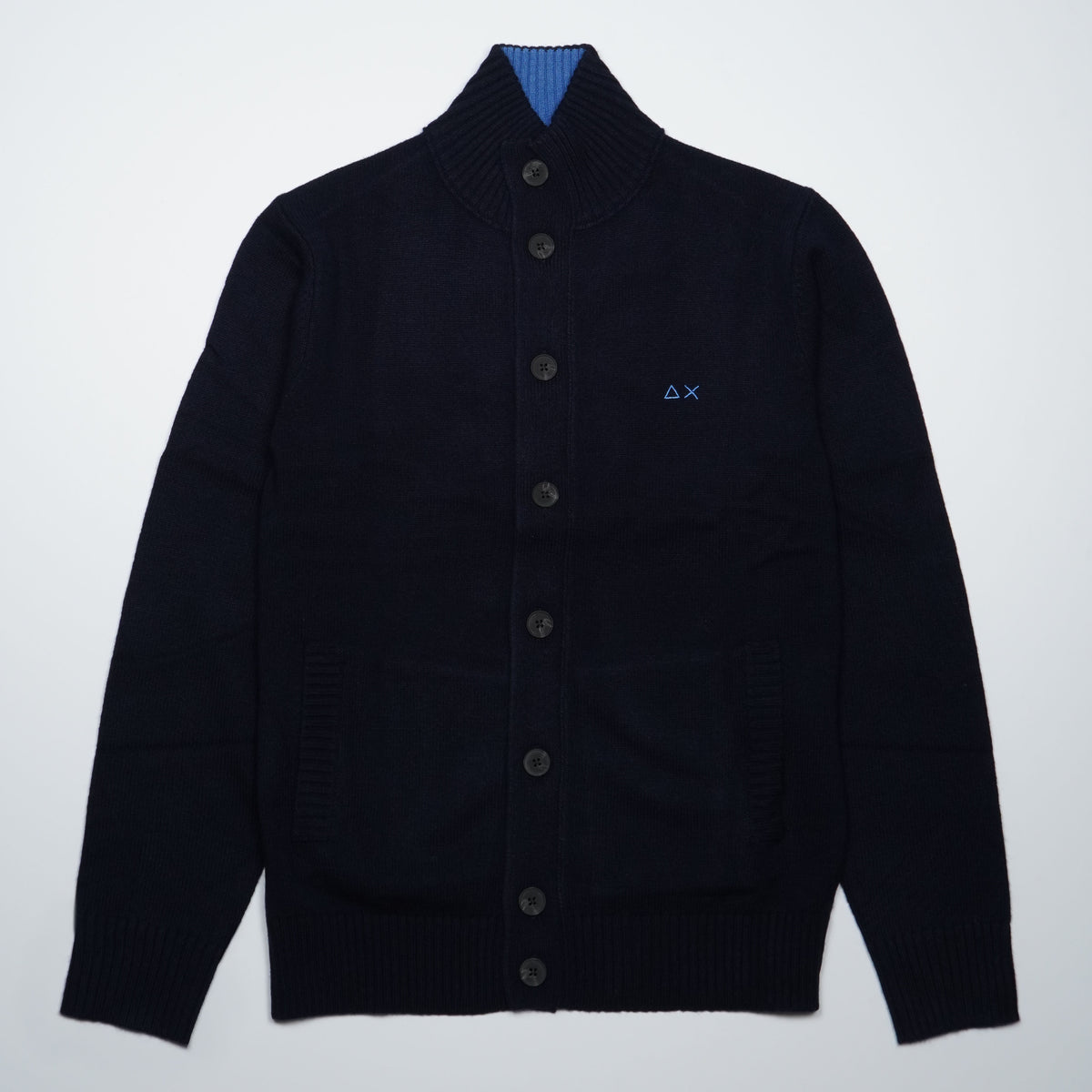 Cardigan SUN68 Buttons Warm Wool K46113-07 Navy Blue in Misto Lana e Cashmere