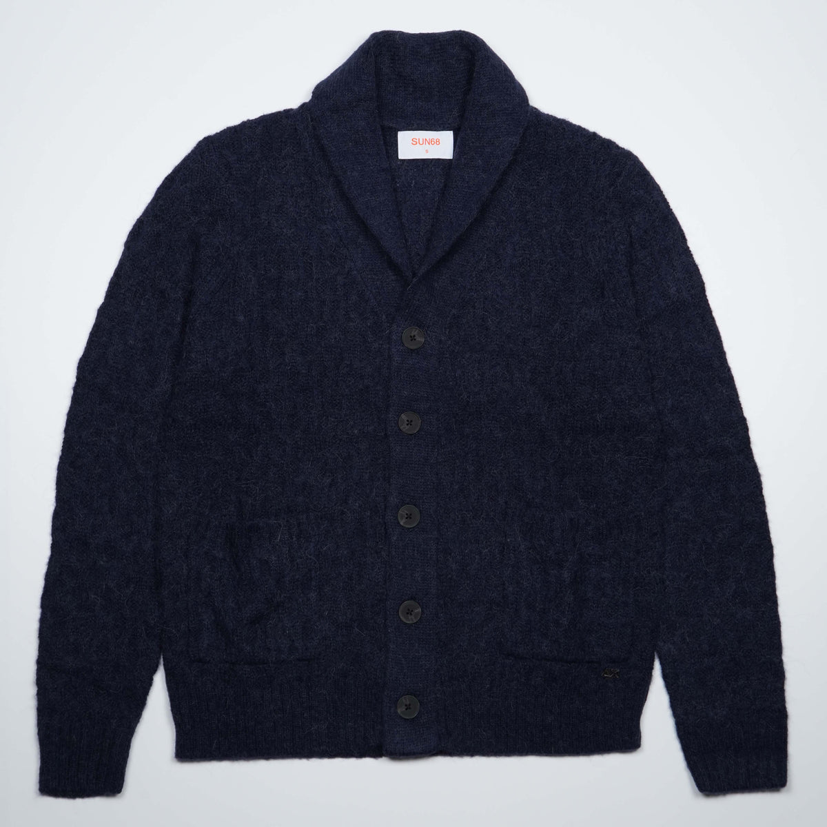 Cardigan SUN68 Shawl Fancy Knit Alpaca Soft Touch K46156-07 Navy Blue