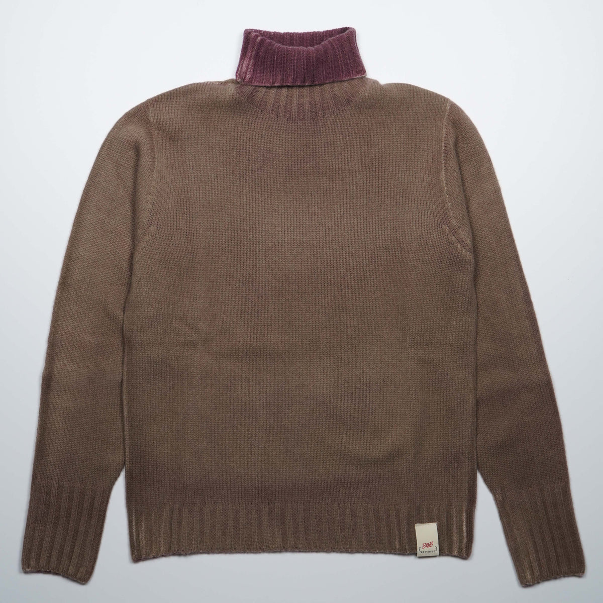 Dolcevita BOB Caleb Reversibile Beige e Prugna in Lana con Collo Alto, Polsini e Fondo a Costine