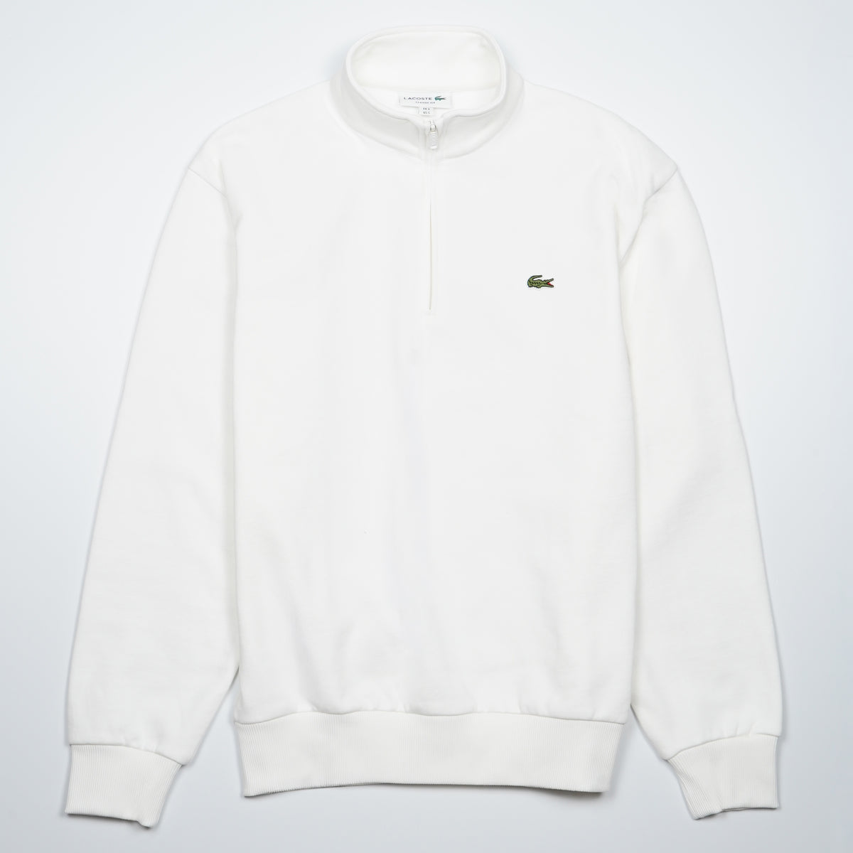 Felpa Lacoste SH8866-00-70V Blanc con Collo Alto e Mezza Zip Classic Fit