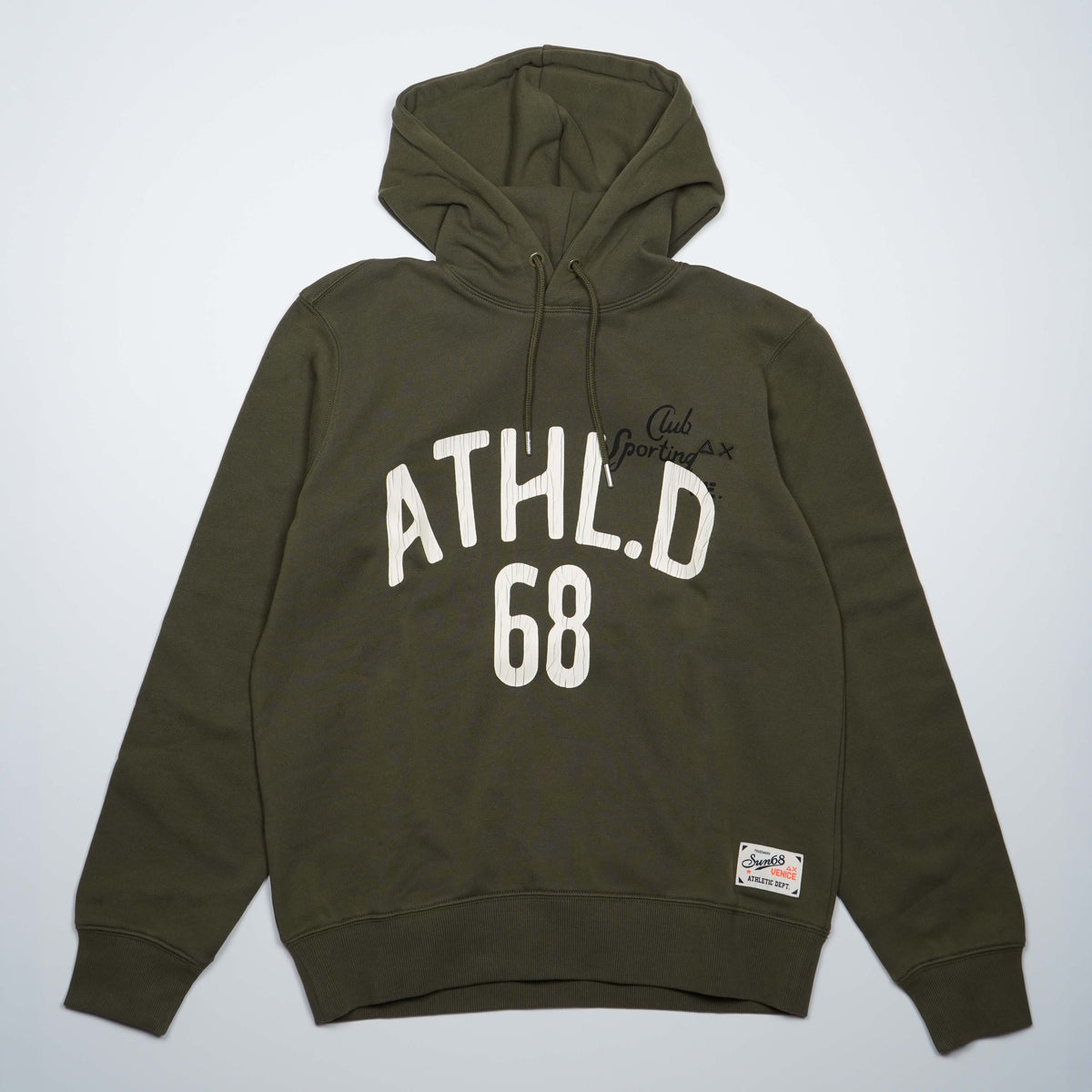 Felpa SUN68 Printed Basic Fleece F46110-74 Verde Militare Scuro con Cappuccio