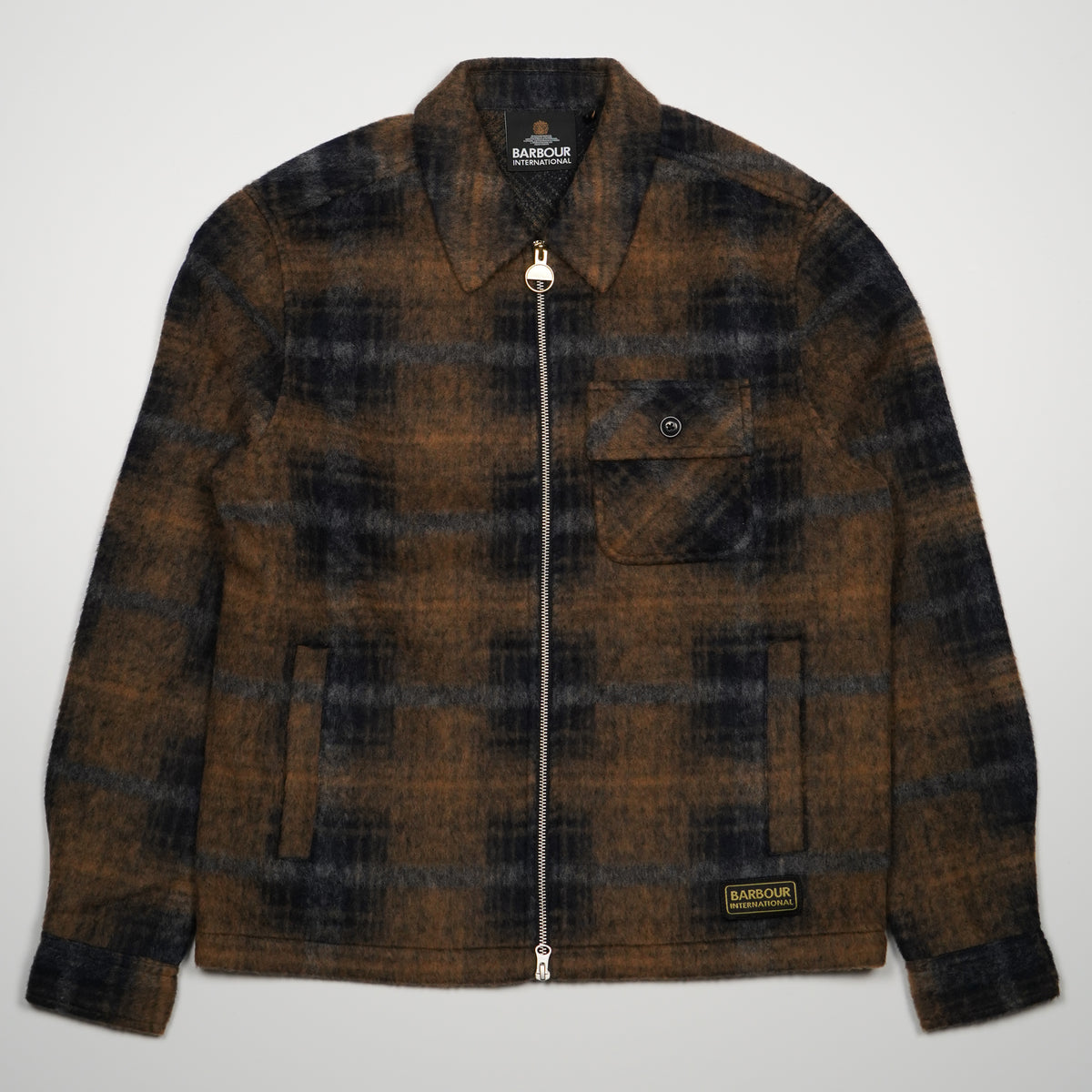 Giacca in Lana Barbour International Oswald Fleece Overshirt MFL0229NY91 Navy a Quadri