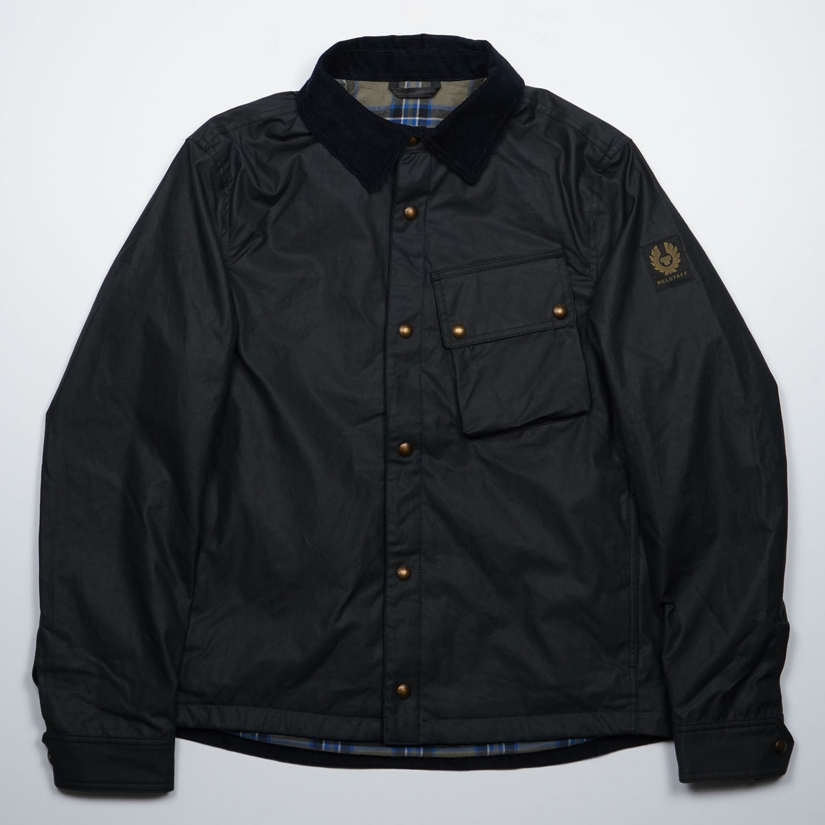 Giacca Belstaff Blu Navy in Cotone Cerato con Colletto in Velluto