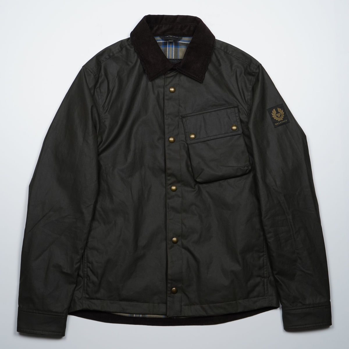 Giacca Belstaff Verde Oliva in Cotone Cerato con Colletto in Velluto