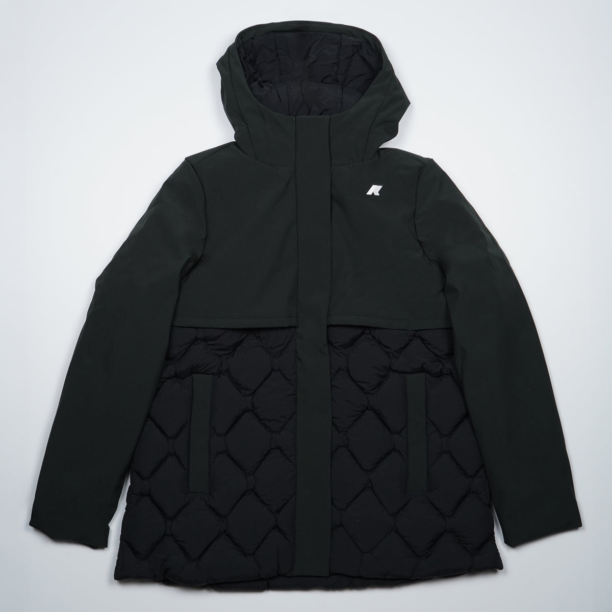 Giubbotto K-Way Siphane Hybrid Warm Shell K8161DW USY Nero con Cappuccio, Inserti Trapuntati e Imbottitura PrimaLoft Riciclata