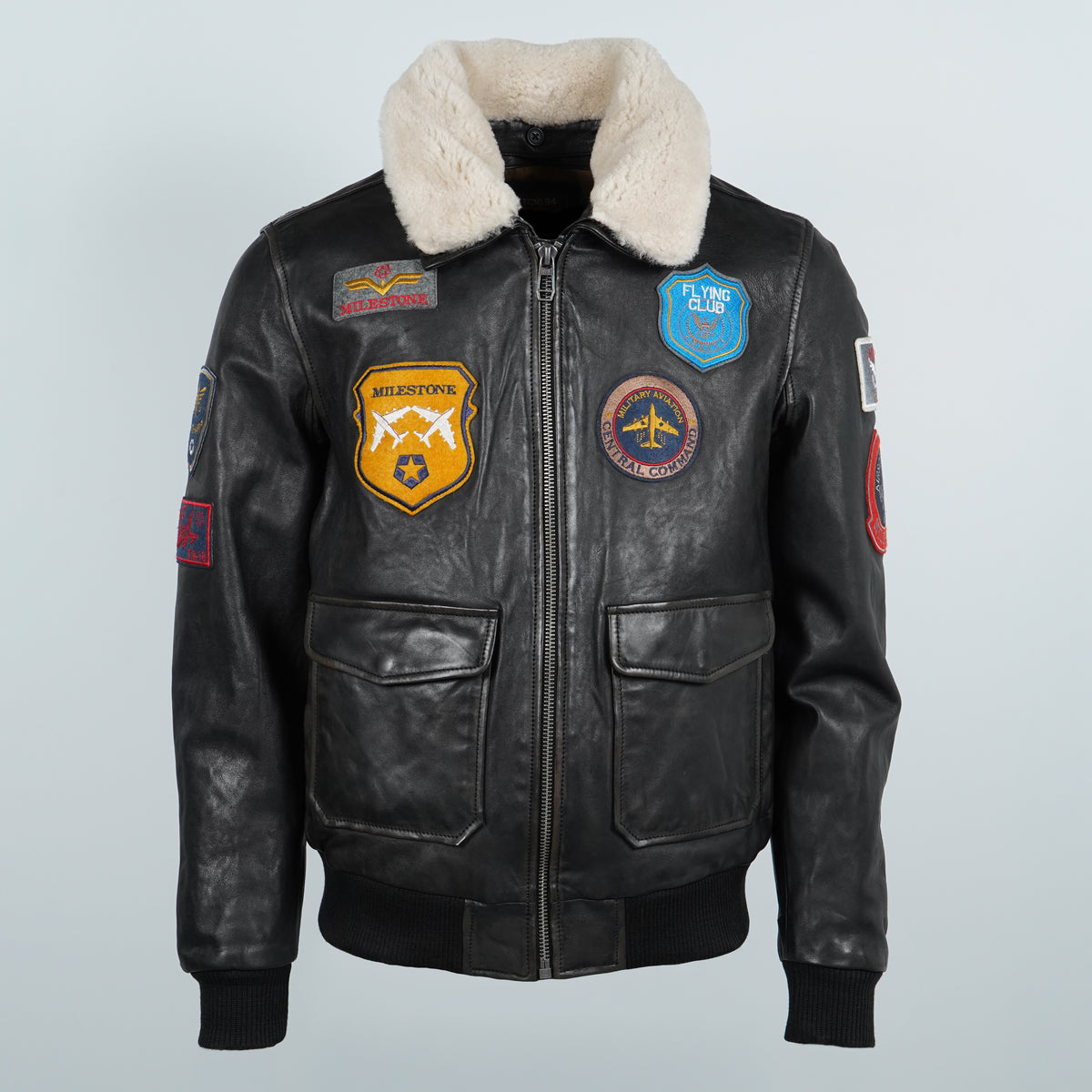 Giubbotto in Pelle Milestone Matti 531070604009801 Colore 99 Nero Aviator Top Gun