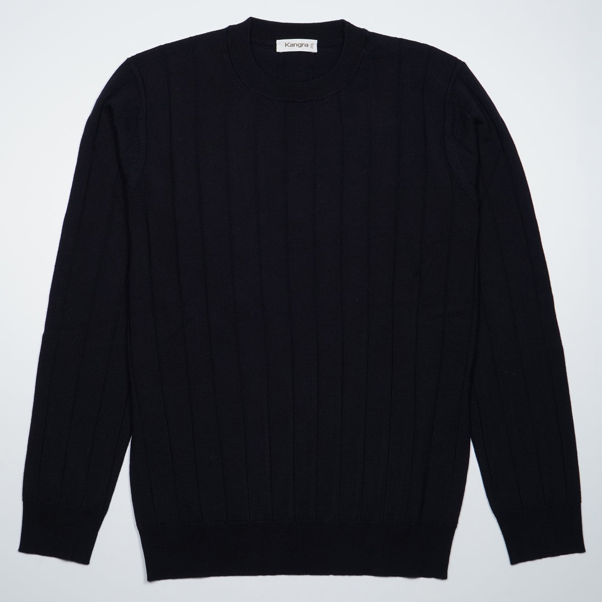 Maglione Girocollo a Coste Kangra W7K4006-00041 Blu Navy in Lana Merino Extrafine