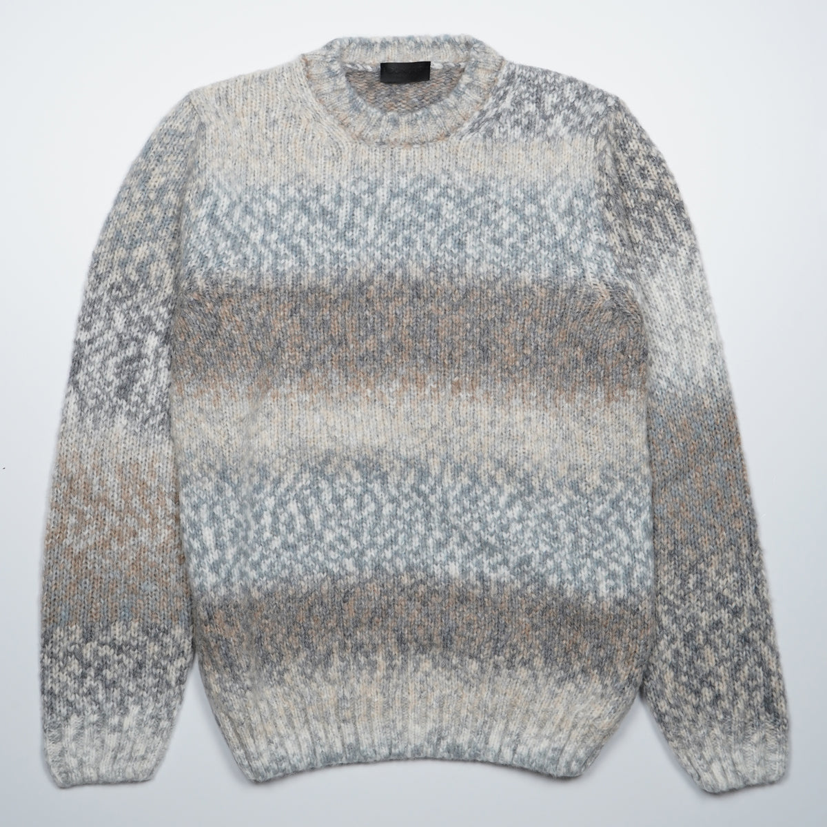 Maglione Dondup UT309 M01037U 002 920 Grigio Mélange Multicolore in Misto Lana e Alpaca con Girocollo, Maniche Raglan e Lavorazione Jacquard