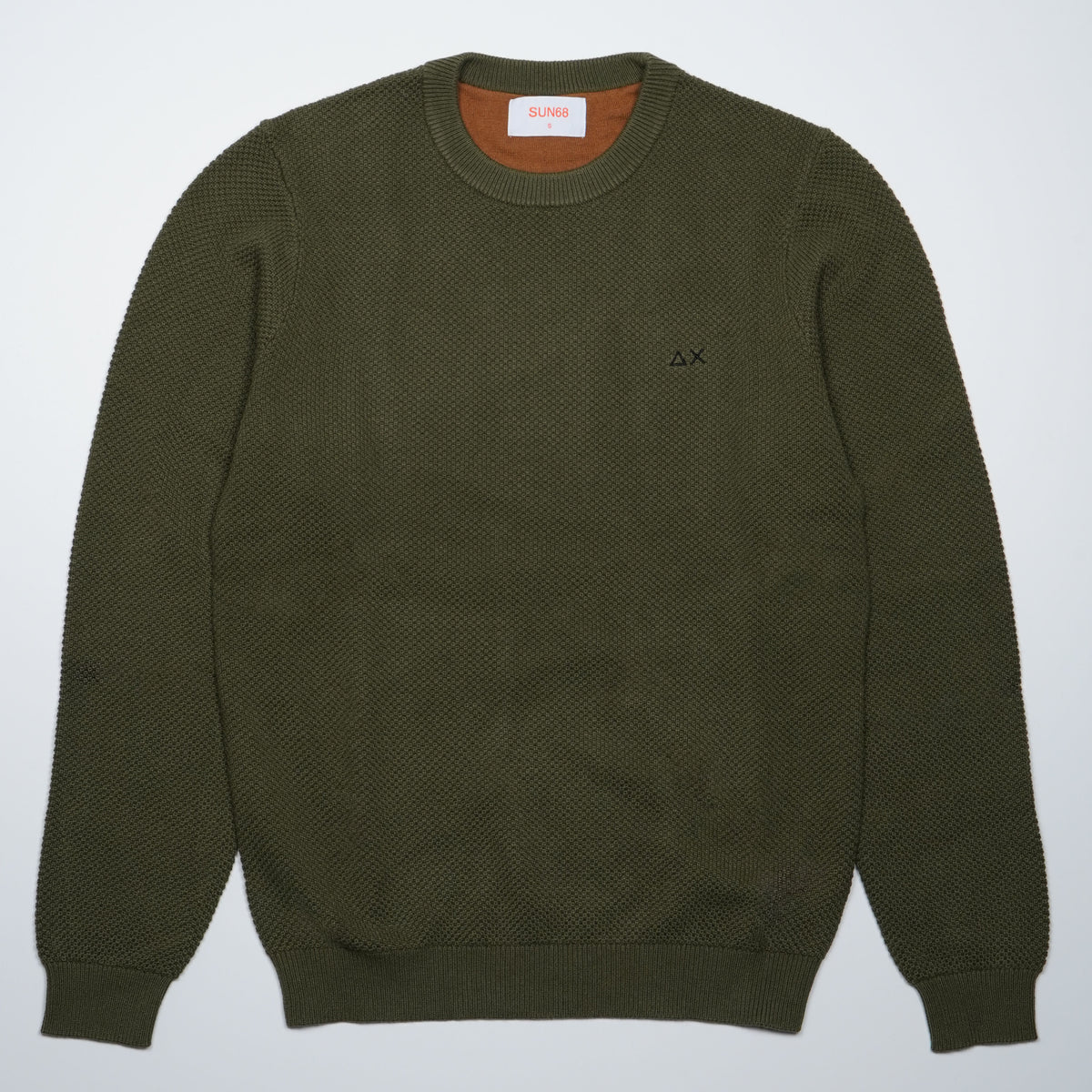 Maglione Girocollo SUN68 Rice Knit K46134-74 Verde Militare Scuro in Lana e Cotone