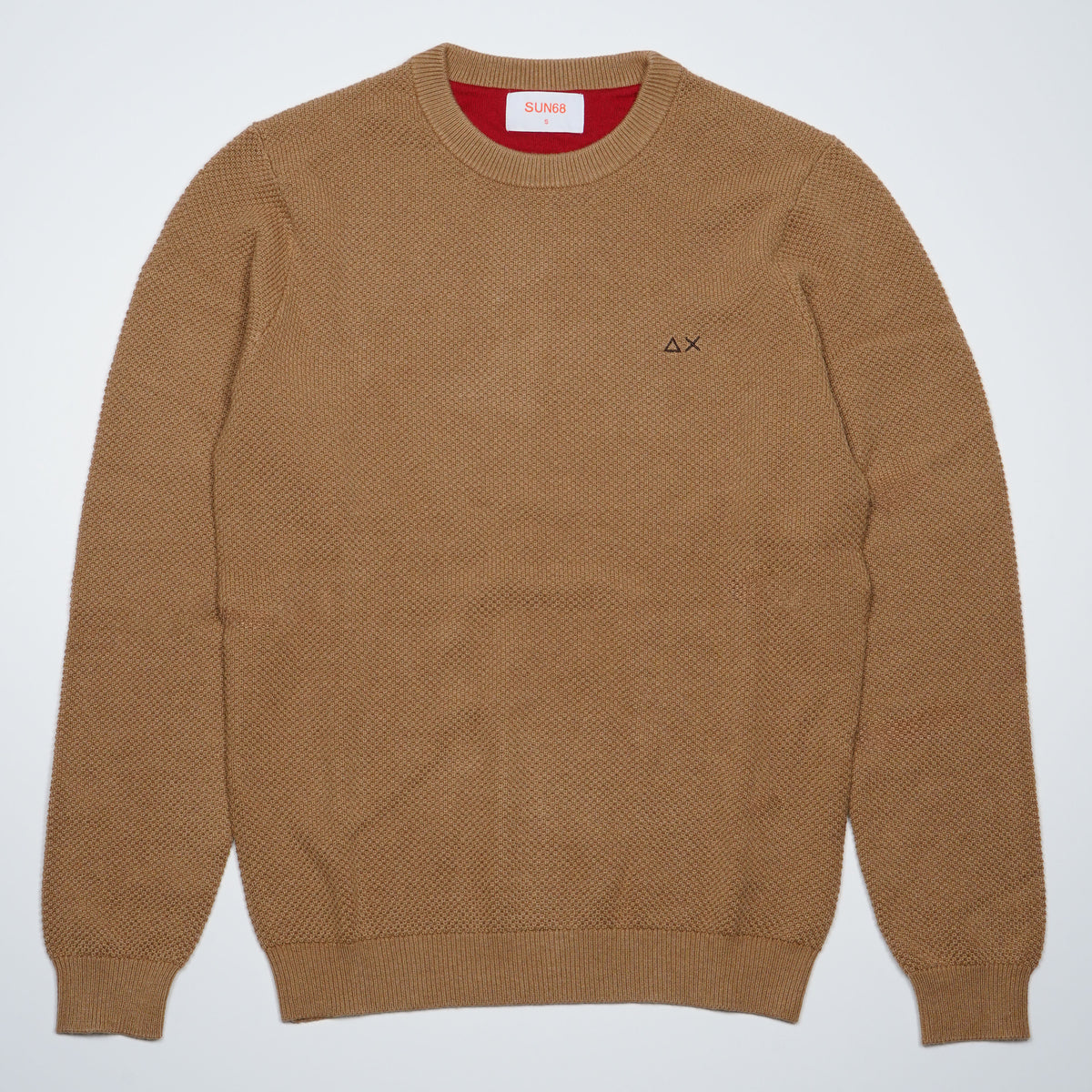 Maglione Girocollo SUN68 Rice Knit K46134-76 Cammello in Lana e Cotone