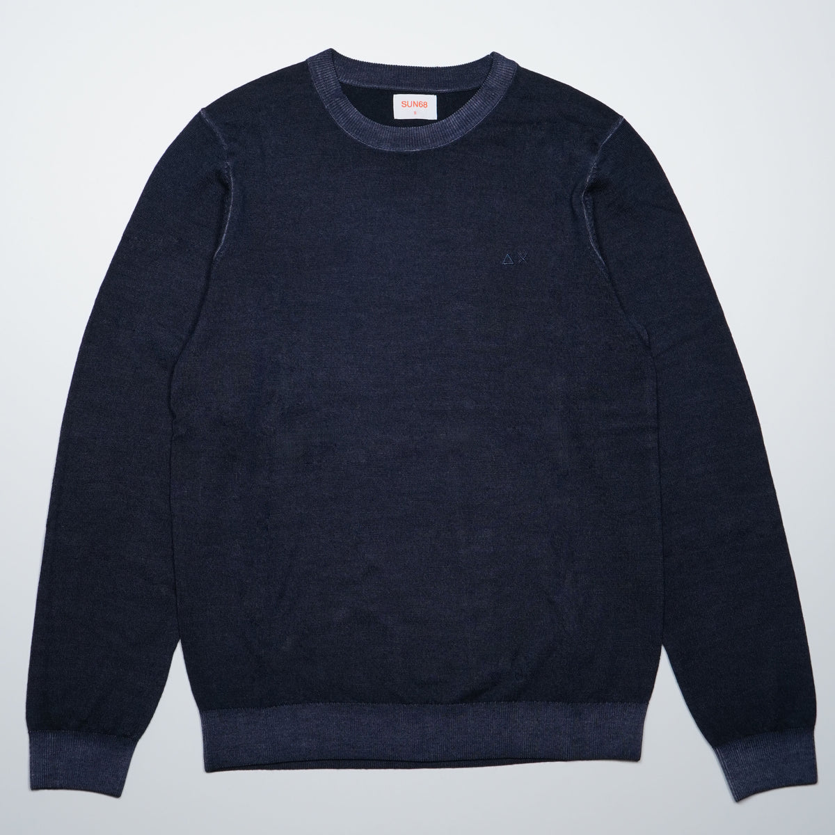 Maglione Girocollo SUN68 Vintage Dyed Wool K46129-07 Navy Blue in Lana Merino
