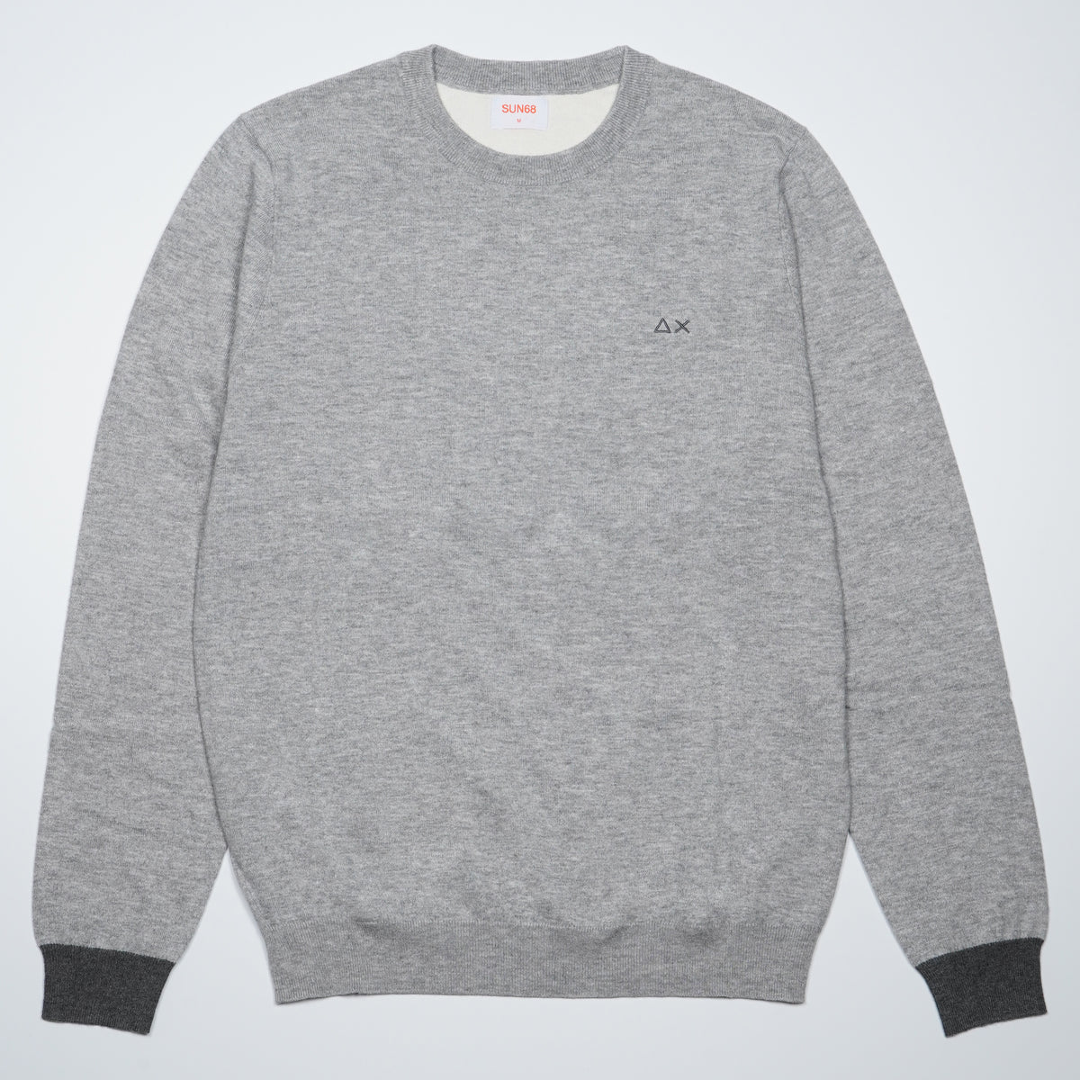 Maglione Girocollo SUN68 Sweater Elbow Contrast K46160-06 Grigio Chiaro in Lana e Cotone
