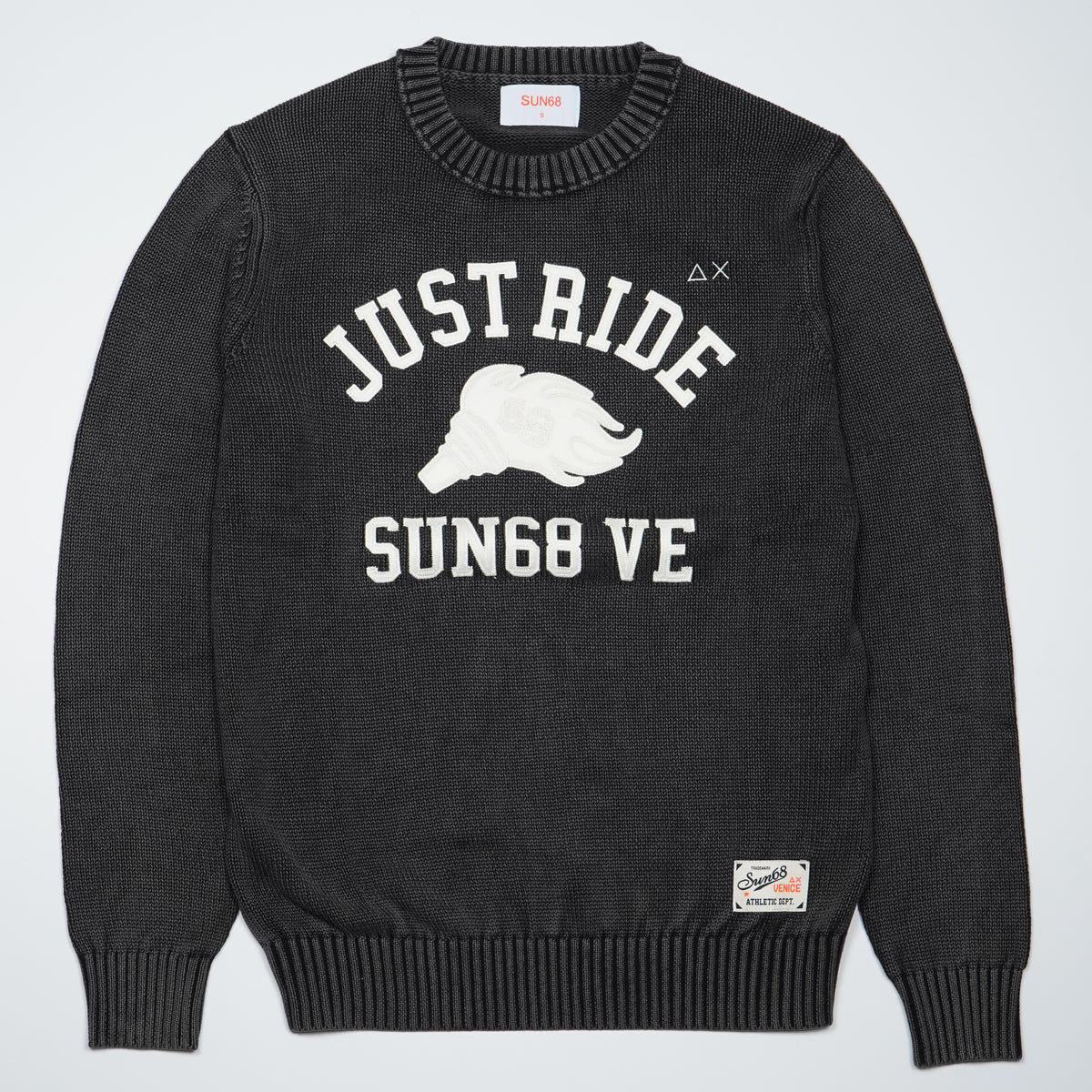Maglione SUN68 Sweater Embroidery K46185-11 Nero in Cotone