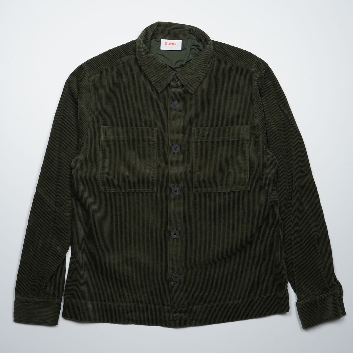 Overshirt SUN68 Corduroy S46111-74 Verde Militare Scuro in Velluto di Cotone