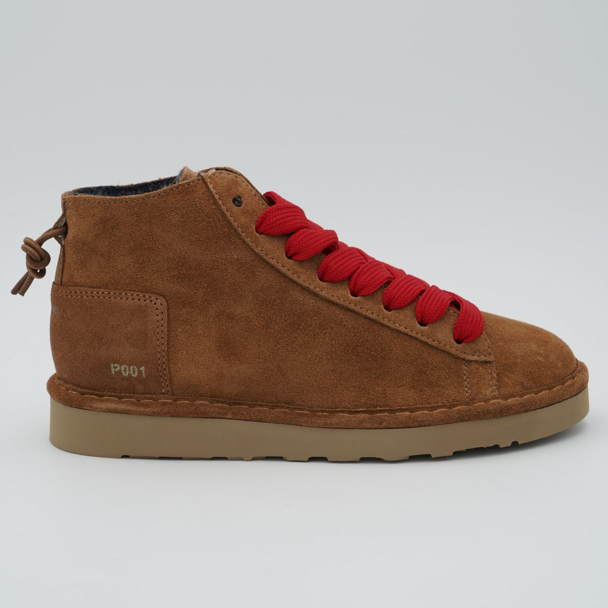 Polacchino Panchic P001 Icon P001W036 D004 in Camoscio Cognac con Fodera Faux Fur, Lacci Rossi e Suola EVA