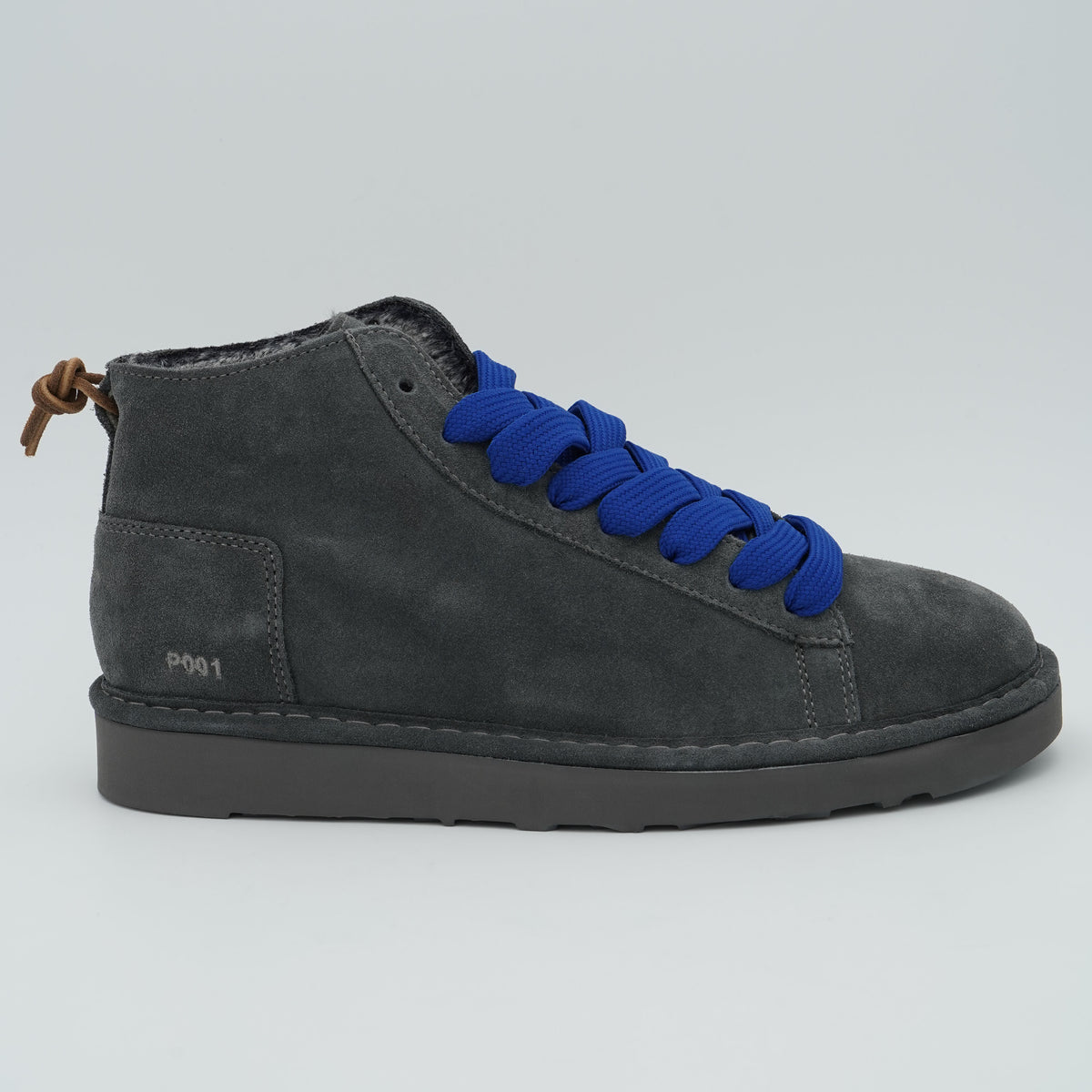 Polacchino Panchic Icon P001M036 V006 Antracite in Camoscio con Fodera Faux Fur, Lacci Blu e Suola EVA