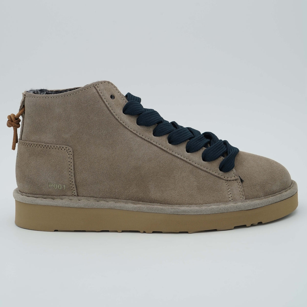Polacchino Panchic Icon P001M036 D013 Noce in Camoscio con Fodera Faux Fur, Lacci Blu Cobalto e Suola EVA